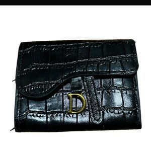 “D I O R” Black Faux Alligator Wallet